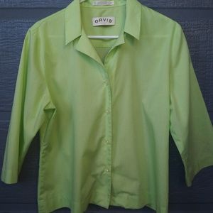 Women's Orvis Green Button Down 3/4 Sleeve Shirt